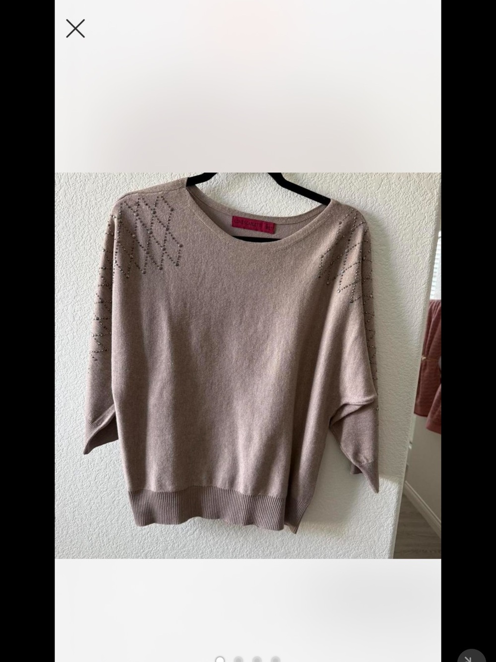 Scarlett Taupe Crew Neck Sweater with Stud Accents